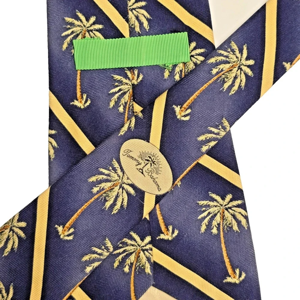 Tommy‎ Bahama Vintage Silk Necktie Palm Tree Blue Stripe Wide 58.1